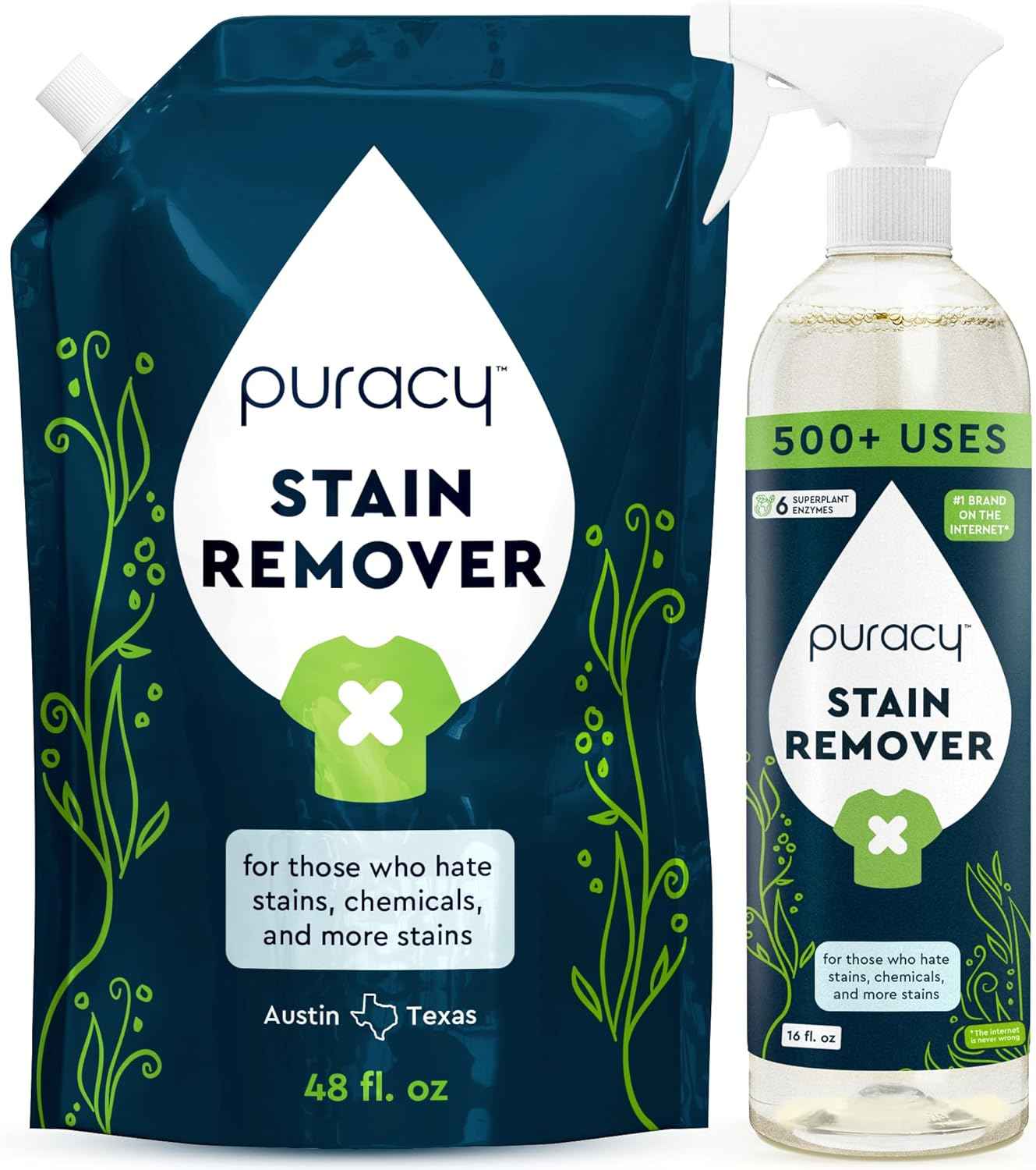 Puracy Stain Remover, Natural Travel and Laundry Stain Cleaner for Clothes, Baby Essentials, Kids Stains, Oil and Fabric Spot Cleaner, Unscented (Stain Remover Spray, 48 fl oz)