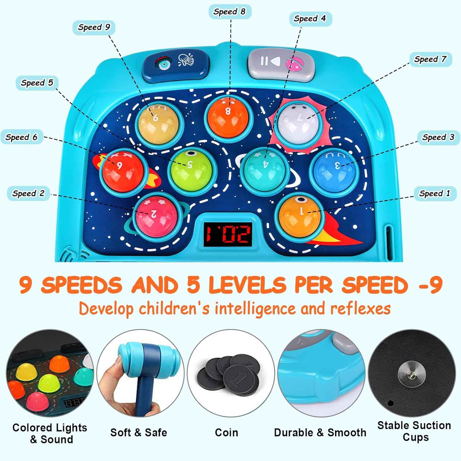 whack game mole for toddlers with sound and light, interactive educational toy for 3-12 year old boys and girls