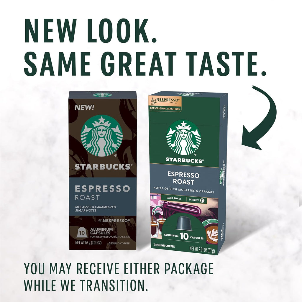 Starbucks Dark Roast Espresso, 50-count pods, Nespresso Original Line, compatible with Essenza Mini, Pixie, CitiZ, Expert, Lattissima, KitchenAid, Creatista