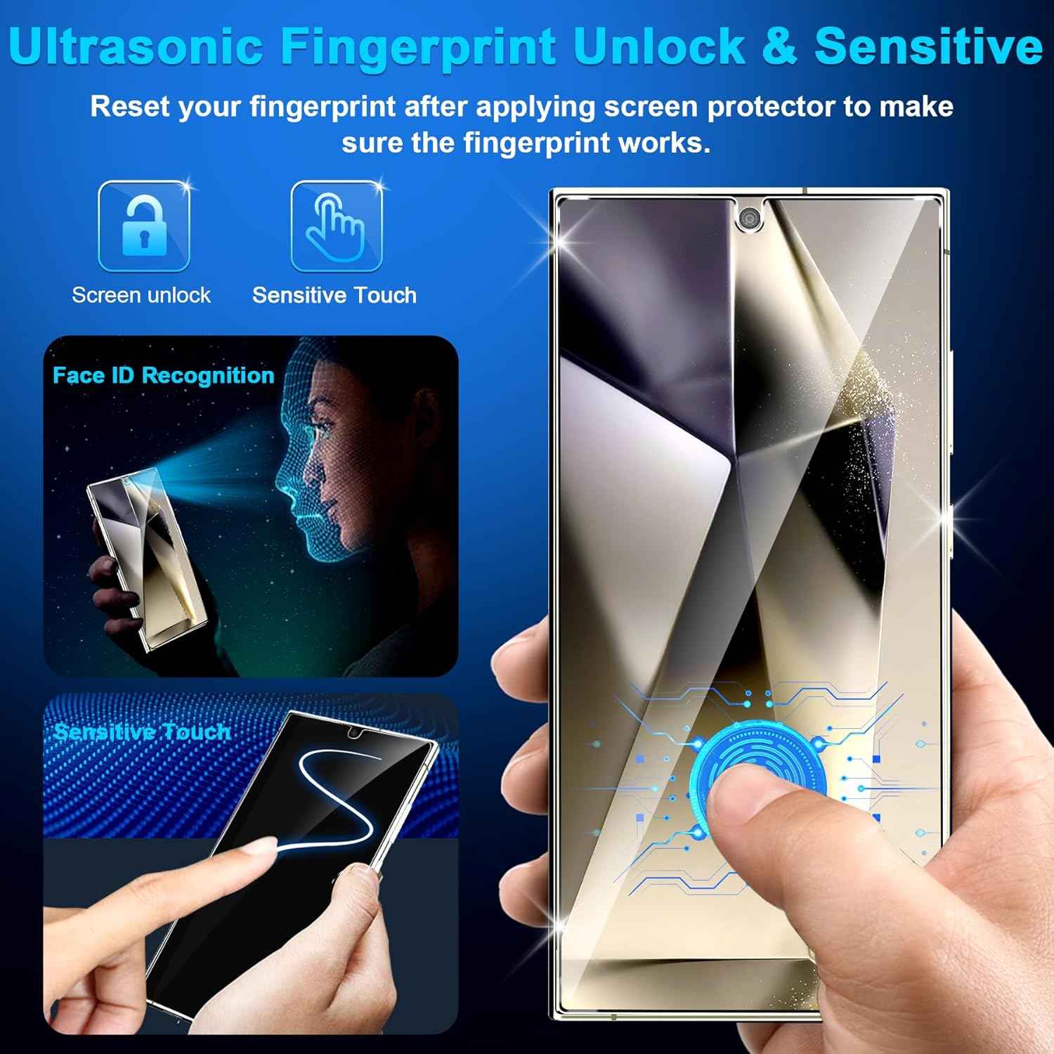 3 Pack Glass Screen Protector for Samsung Galaxy S25 Ultra [6.9 inch] + 3 Pack Camera Lens Protector, 9H Tempered Glass, Fingerprint Unlock, HD Clear Case Friendly Anti-Scratch