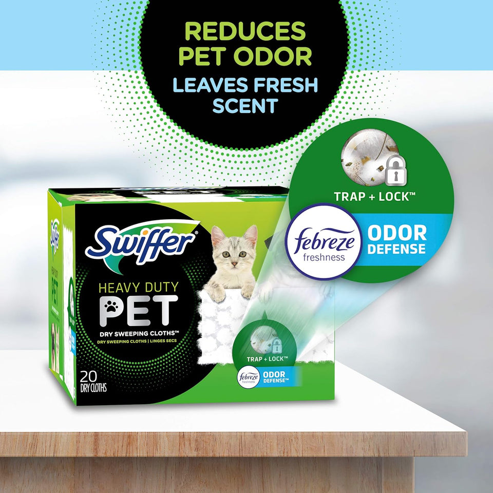Sweep + Mop, Dry Pads Refill, Floor Cleaner for Dirt, Dust, Hair, Cleaning Cloths for Mopping Home, Bathroom, Kitchen, All PLrpose Multi-Surface Floor Wipes, Heavy Duty, Pet, 32 Count