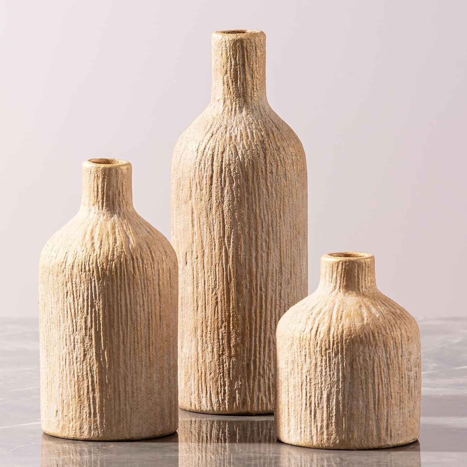 Ceramic Vase Home Table Decor - White Flower Vase Set of 3 Living Room Kitchen Decorations Farmhouse Modern Rustic Vases Decorative Centerpiece for Shelf Bedroom Office Bathroom Dining Coffee Desk