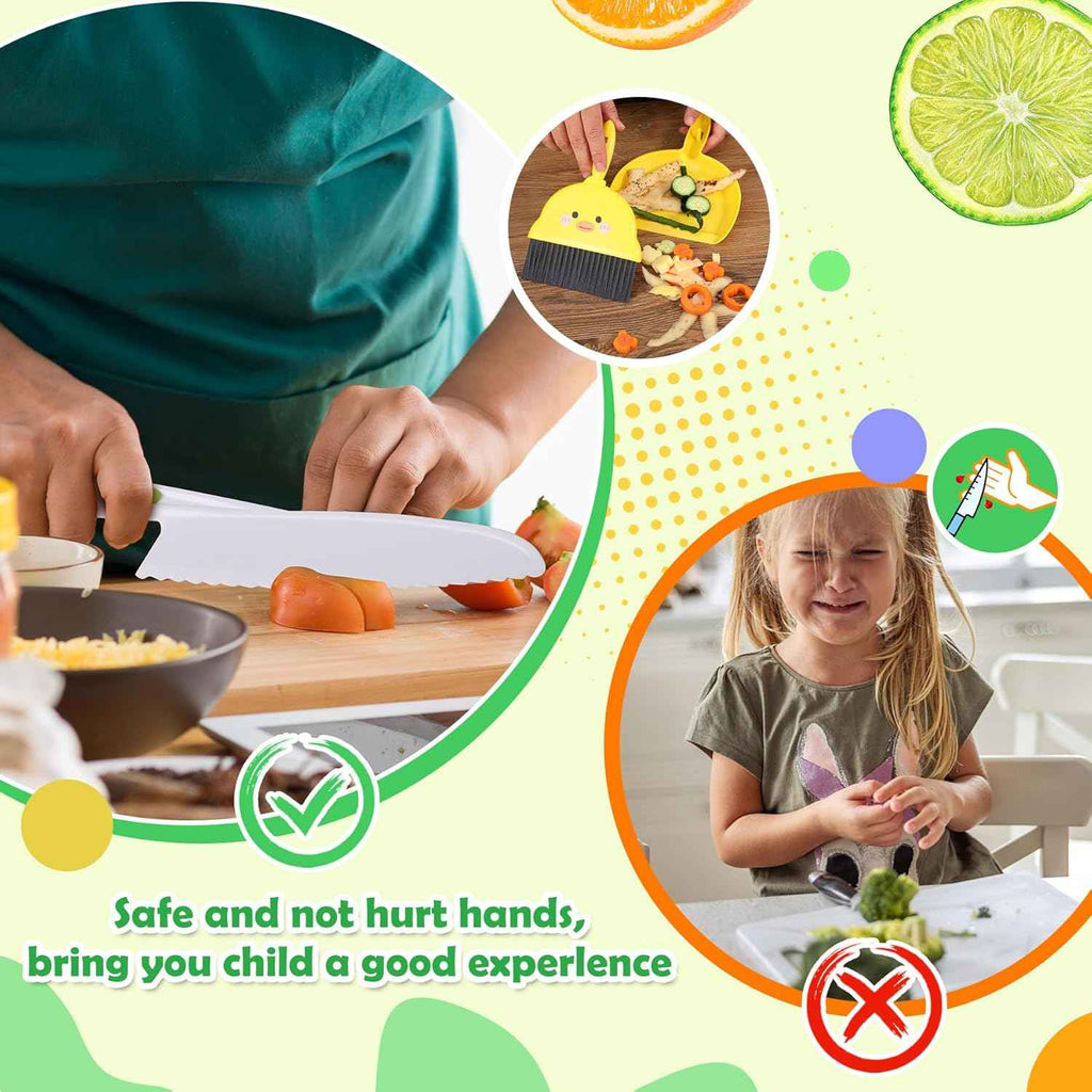 14PC Montessori Toy Safe Kitchen Knife Set for Toddler, Kids Knife Set for Real Cooking with Cutting Board, Gift for 3-12 Year Old Girl Boy Bithday Chistmas, Little Chef Cooking Tool for Kid Age 3-12
