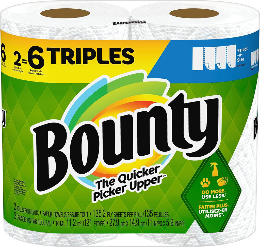 Bounty Select-A-Size Paper Towels, White, 8 Triple Rolls = 24 Regular Rolls - ShopUS