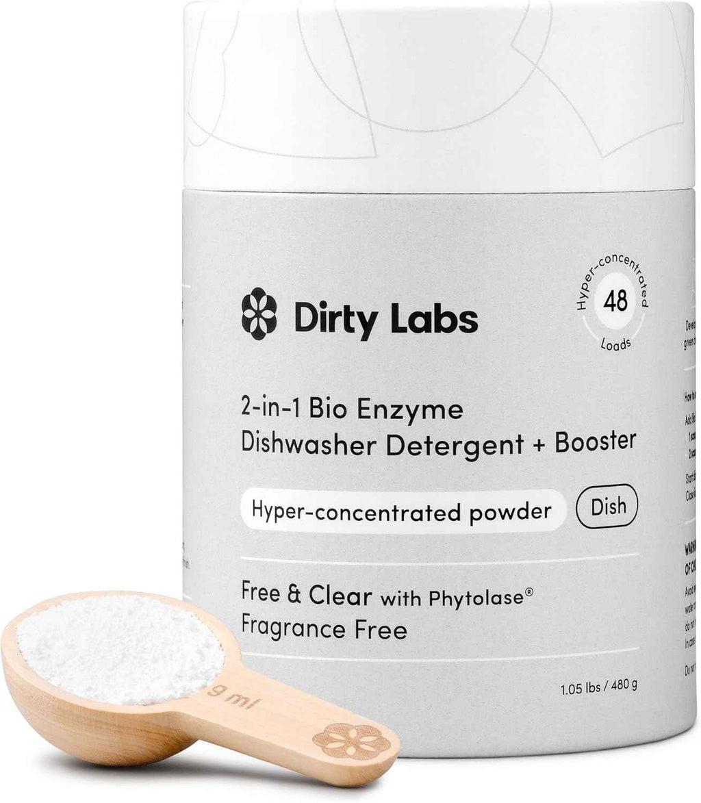 Dirty Labs Scent-Free Dishwasher Detergent and Booster, 48 Loads, Ultra Clean, Spot Free, Hyper Concentrated