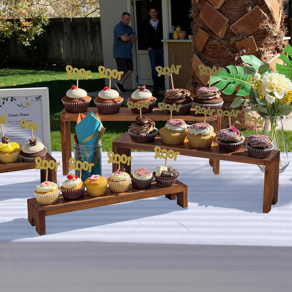 2 Set Wooden Tiered Risers Display Stands for Vendor Events,Stackable Wooden Cupcake Display Stand,Farmhouse Decor Wood Dessert Table Display Set,Vendor Booth Display Items,Food Display Risers for Party（12-11.2-10.4-9.6IN）