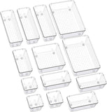 SMARTAKE 13-Piece Drawer Organizers with Non-Slip Silicone Pads, 5-Size Desk Bathroom Drawer Organizer Trays Storage Tray for Makeup, Jewelries, Utensils in Bedroom Dresser, Office and Kitchen, Clear