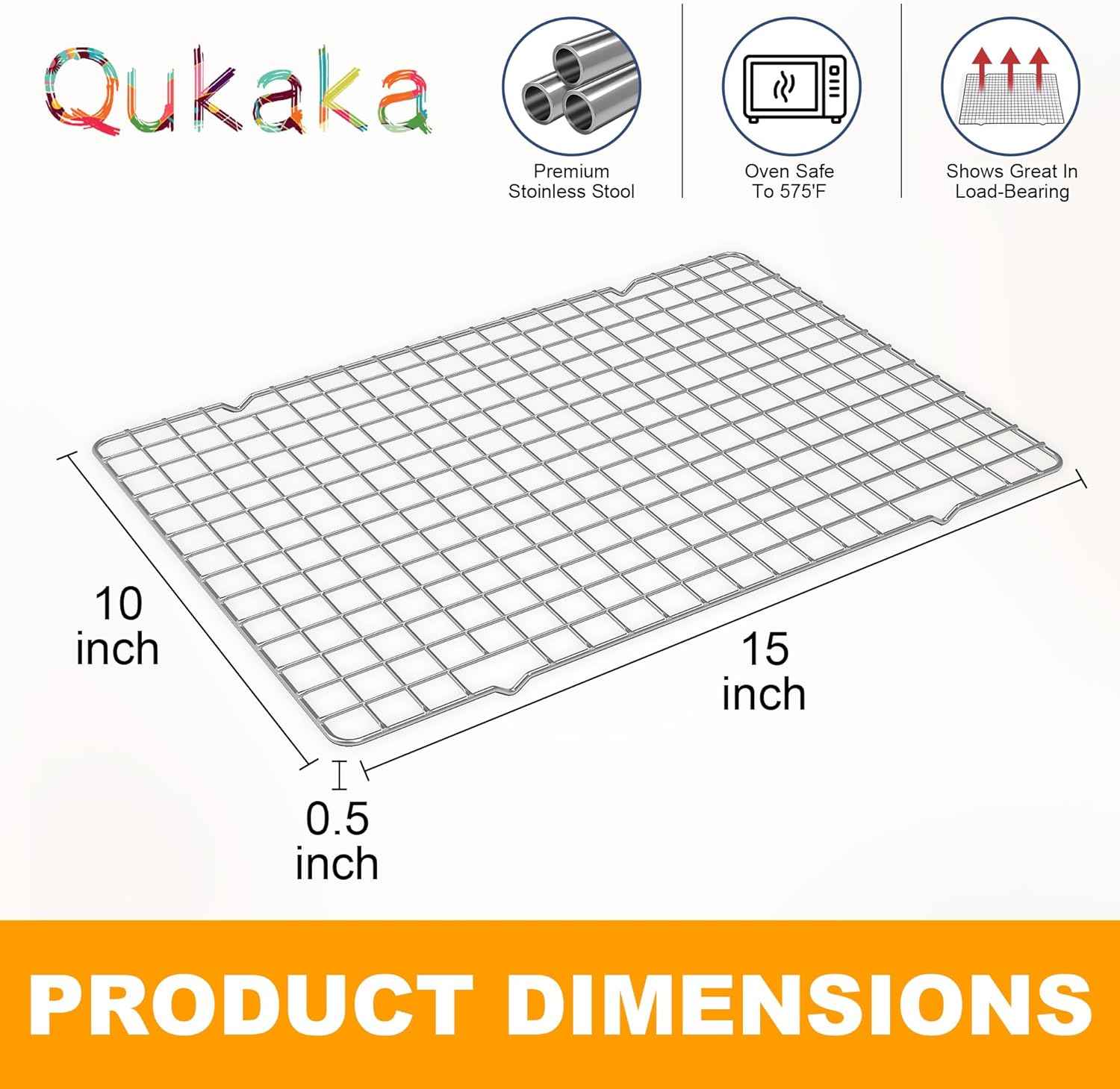 10" x 15" Heavy Duty Stainless Steel Wire Racks for Baking, Grilling, Roasting - Oven & Dishwasher Safe - Silver