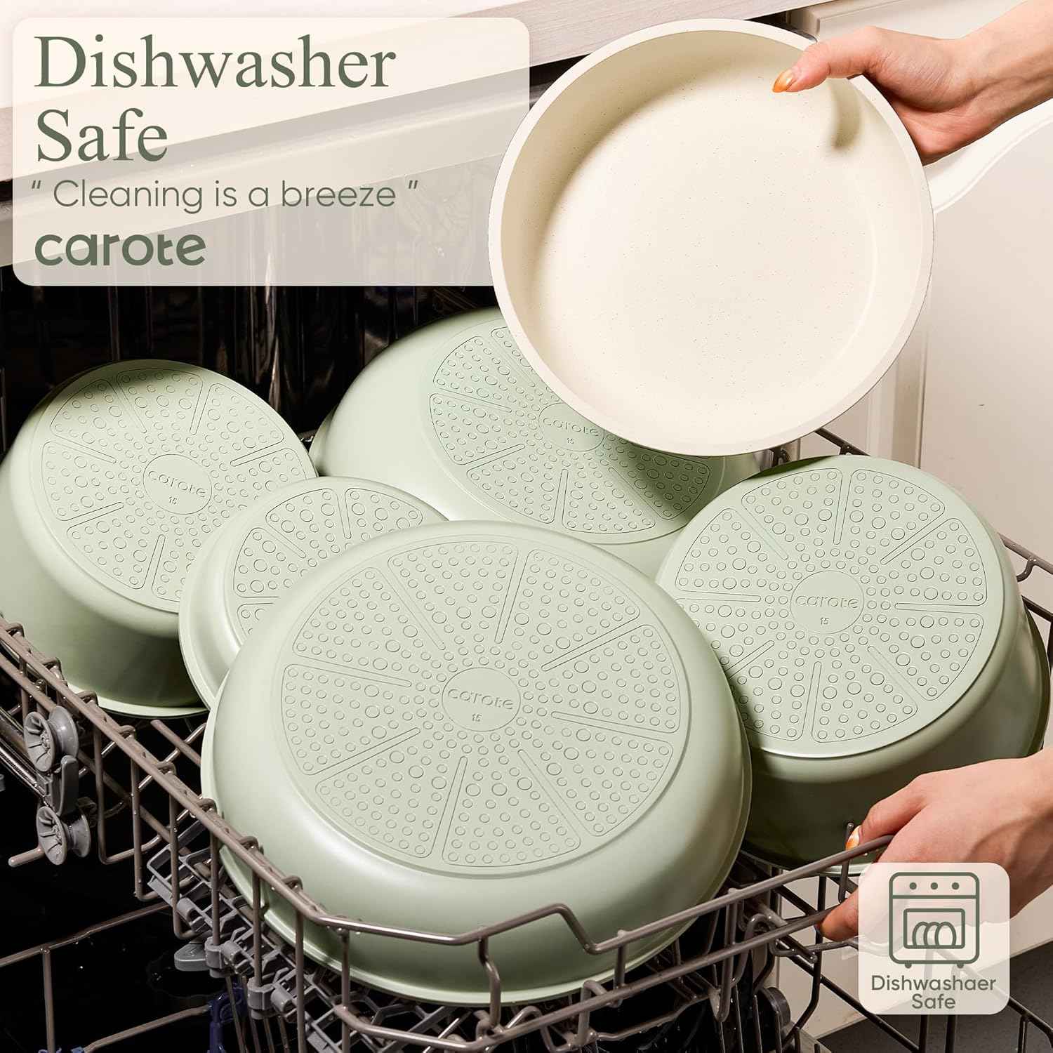 CAROTE Pots and Pans Set, Nonstick Cookware Set Detachable Handle, 19pcs Induction Kitchen Cookware Sets Non Stick with Removable Handle, RV Cookware Set, Oven Safe, Sage Green
