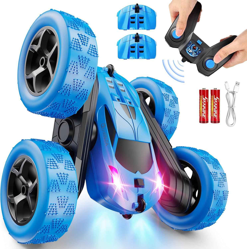 Remote Control Car, RC Cars Toys for Kids Ages 6-12, 4WD Stunt Car with LED Lights & 360° Flips, 2.4GHz, Upgraded USB-C Modular Batteries, 8-10 Year Old Boys Birthday Gift 1-Blue
