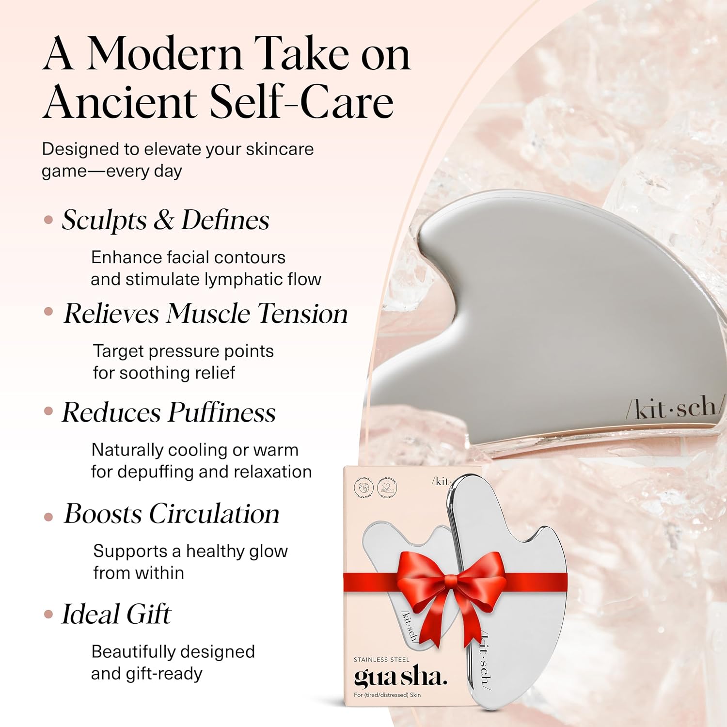 kitsch stainless steel gua sha facial tools 100% stainless steel silver