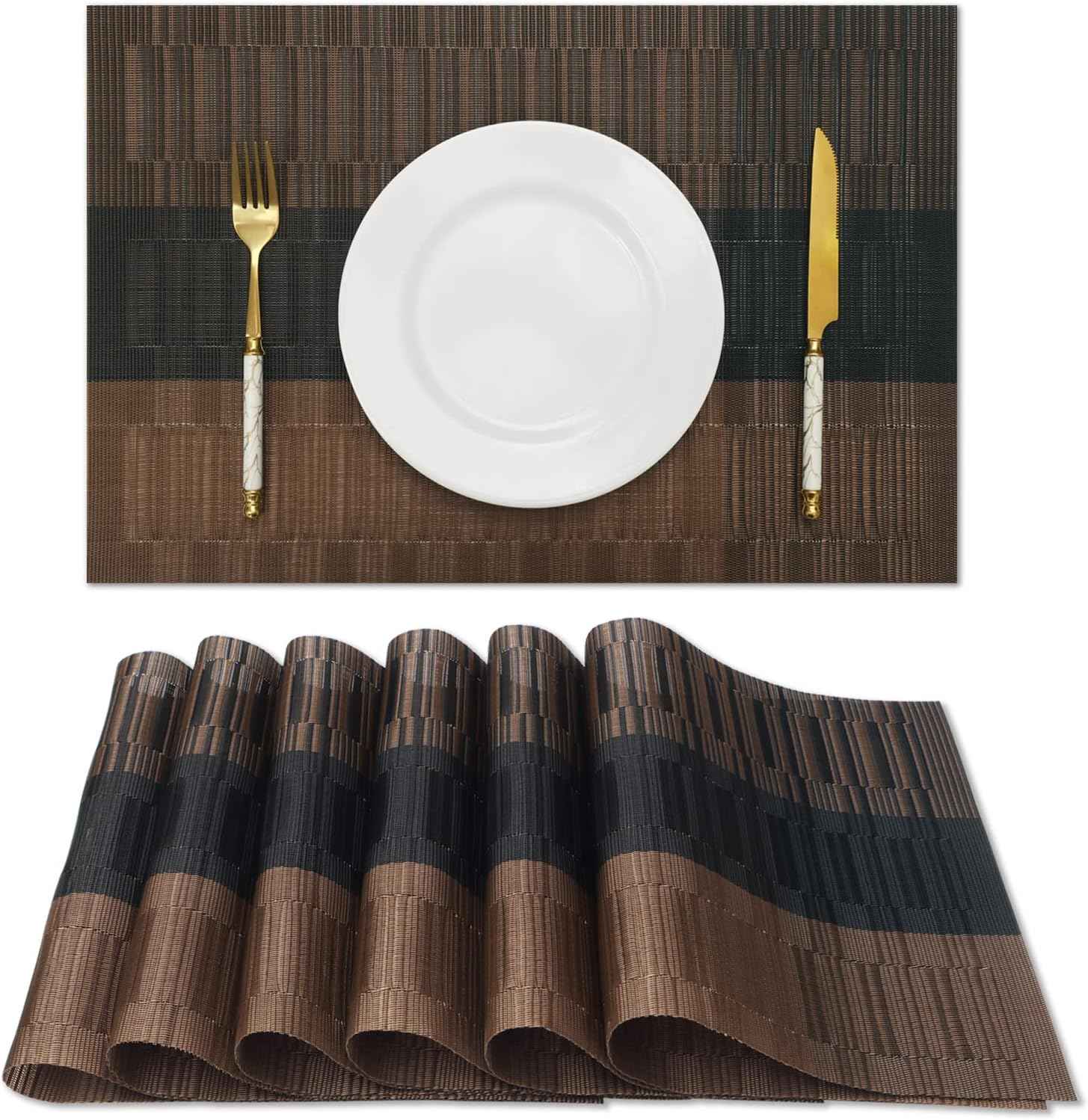 HeloHo Black Placemats Set of 4 Heat-Resistant Washable Place Mats Non-Slip Vinyl Woven Table Mats Wipeable Placemat for Kitchen Dining Table Decoration Indoor Outdoor