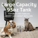 Veken Innovation Award Winner Stainless Steel Cat Water Fountain, 95oz/2.8L Automatic Pet Fountain Dog Water Dispenser with Replacement Filters & Silicone Mat, Gifts for Cats, Dogs (Silver)