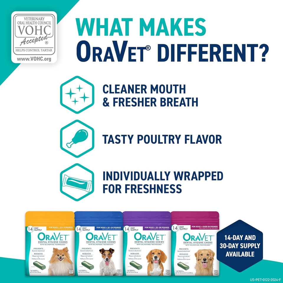 oravet dental chews for medium dogs 25-50 lbs purple pouch 30 count