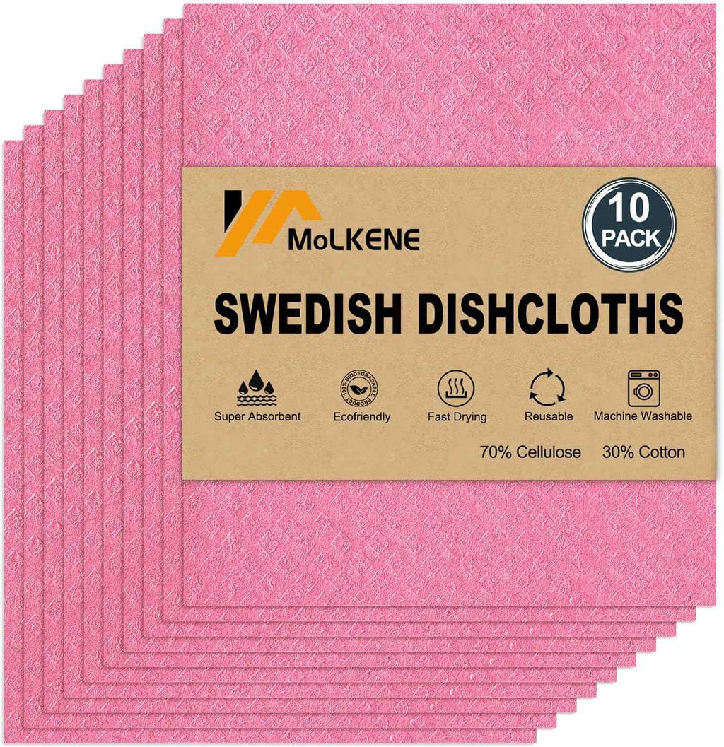 Swedish Dish Cloths - 10 Pack Reusable Kitchen Dishcloths - Ultra Absorbent Dish Towels for Washing Dishes - Cellulose Sponge Cloth Cleaning Rag - Assorted