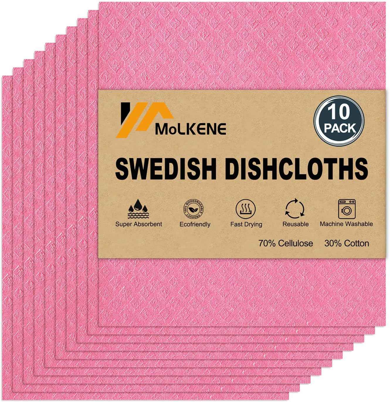 Swedish Dish Cloths - 10 Pack Reusable Kitchen Dishcloths - Ultra Absorbent Dish Towels for Washing Dishes - Cellulose Sponge Cloth Cleaning Rag - Assorted