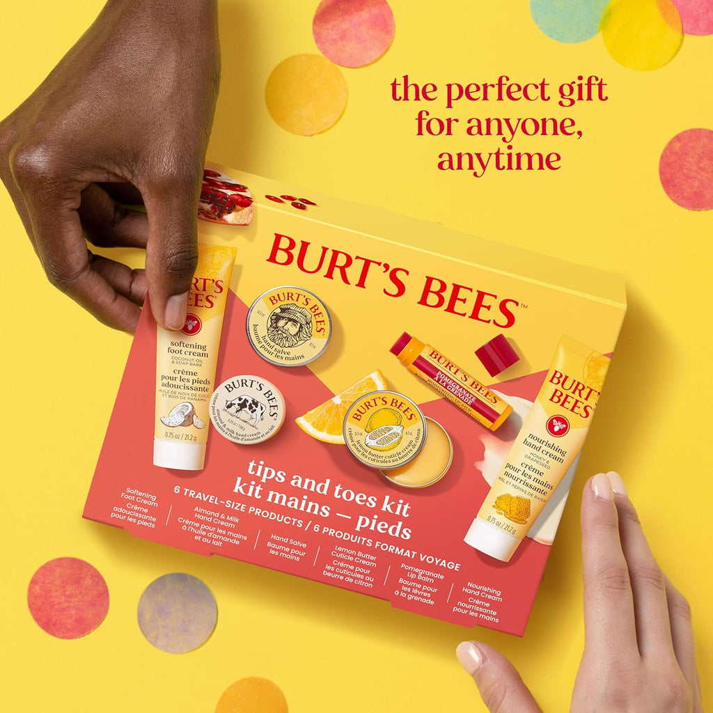 Burt's Bees Tips and Toes Kit, 6 Travel Size Products, Pomegranate Moisturizing, Hydrating, and Nourishing