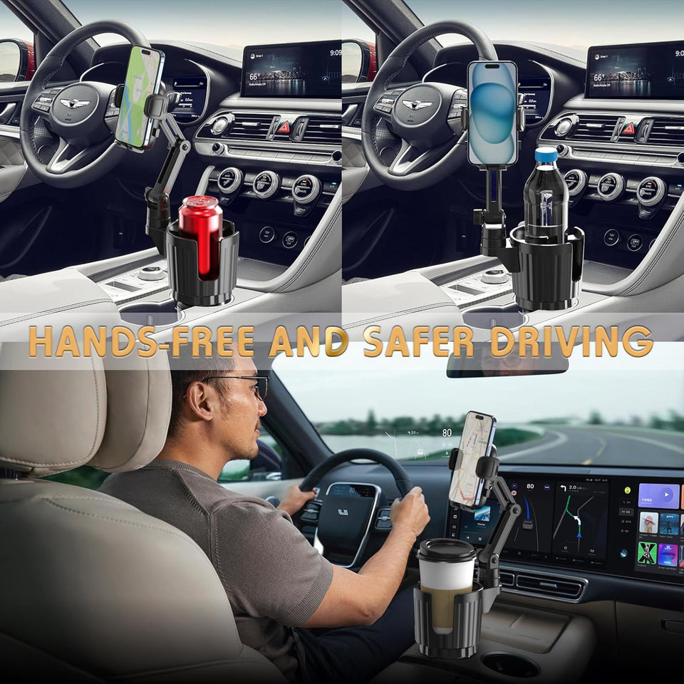 Phone Holders for Your Car, 2 in 1 Universal Cup Holder Expander Adjustable Base with Phone Mount, Long Arm with 360å¡Rotation Cup Holder Phones Mount for Car Compatible with All Smartphones - ShopUS