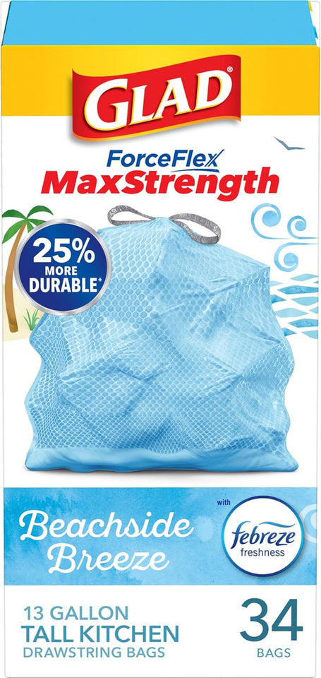 Glad Tall Kitchen Trash Bags 13 Gallon, MaxStrength Cherry Blossom Garbage Bags, Drawstring, 90 Count - ShopUS