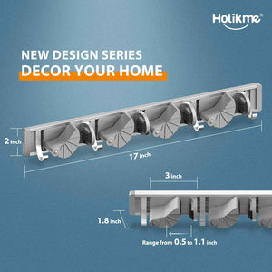 Holikme Metal Mop Broom Holder with 4 Hooks for Home and Kitchen Organization Storage