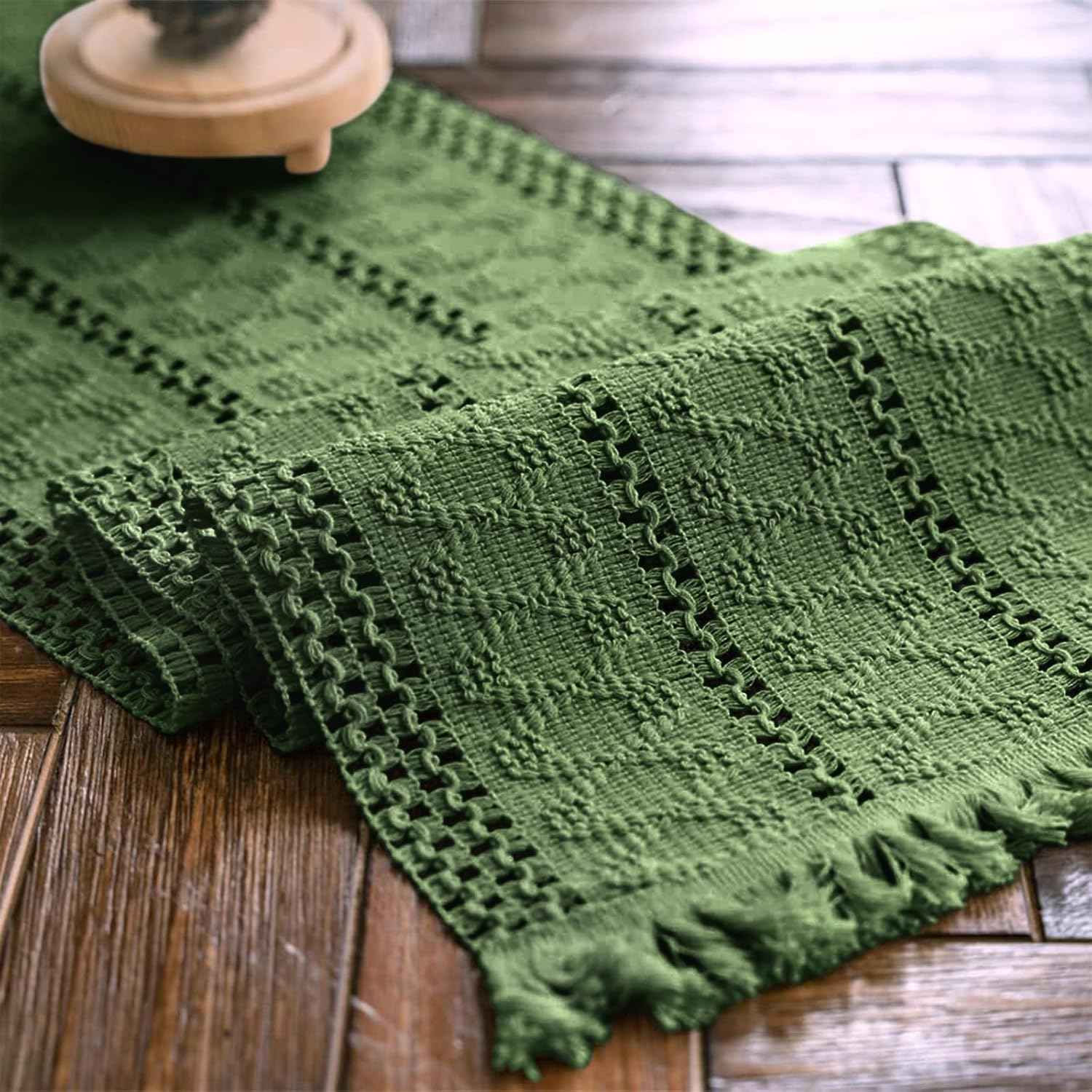 Alynsehom Macrame Table Runner Cream Beige Boho Table Runners with Tassels Hand Woven Cotton Table Runner Rustic Farmhouse Table Runners for Bohemian Kitchen Dining Table(12x71in)