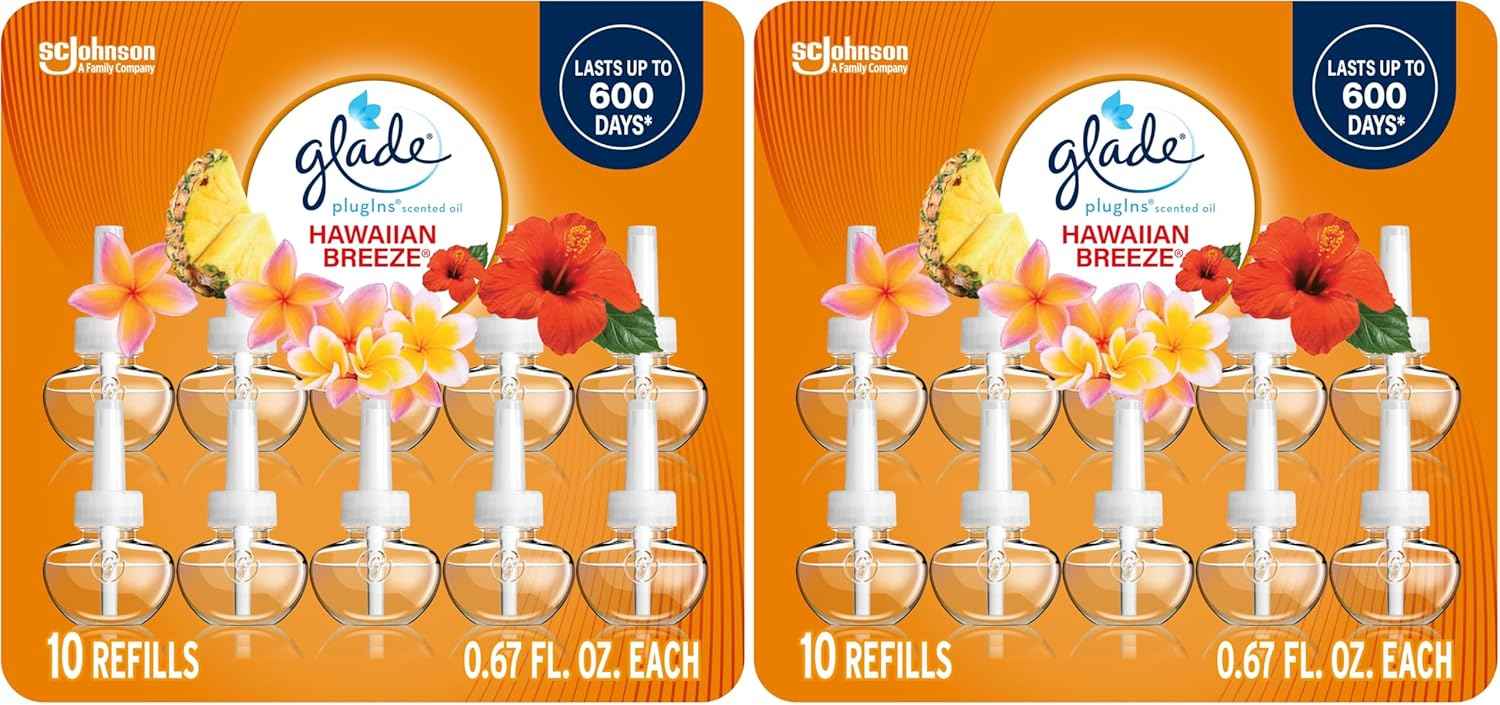 Glade PlugIns Refills Air Freshener, Scented and Essential Oils for Home and Bathroom, Aqua Waves, 6.7 Fl Oz, 10 Count