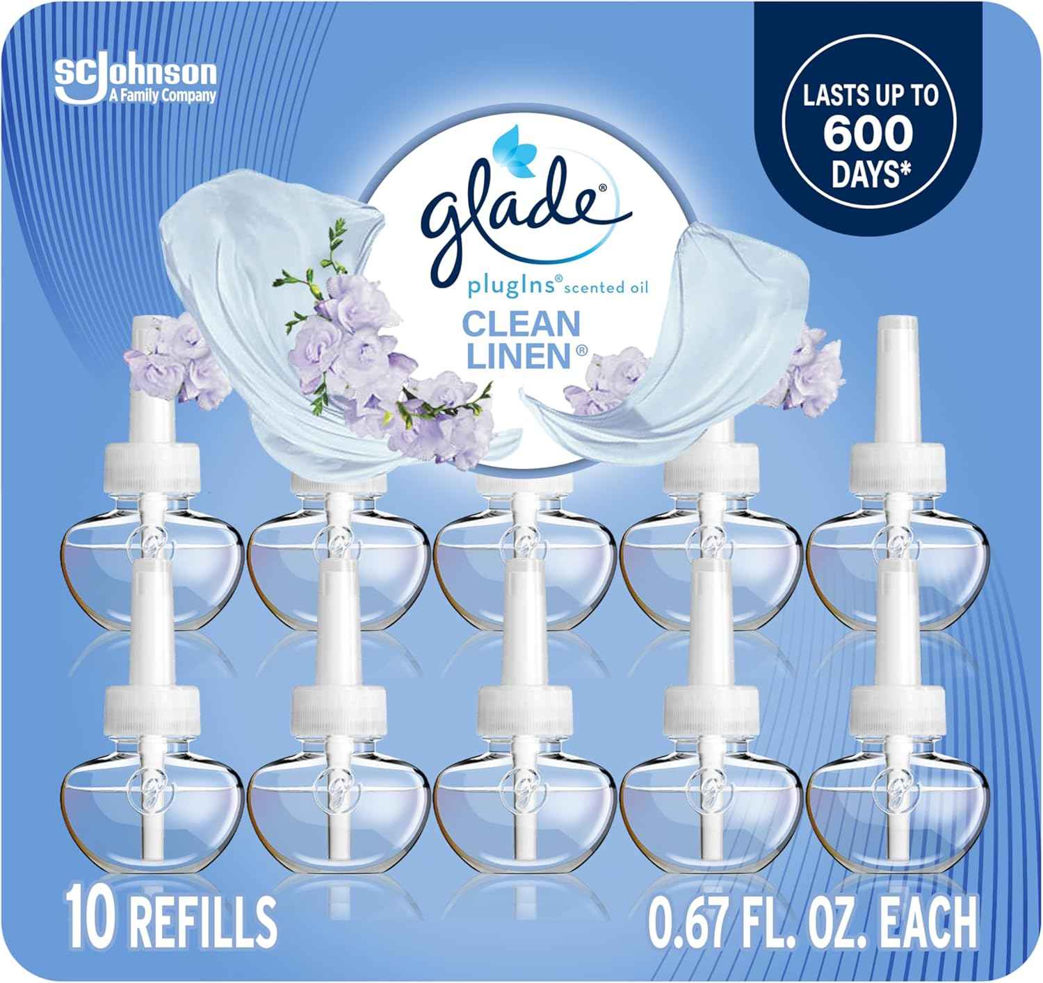 Glade PlugIns Refills Air Freshener, Scented and Essential Oils for Home and Bathroom, Aqua Waves, 6.7 Fl Oz, 10 Count