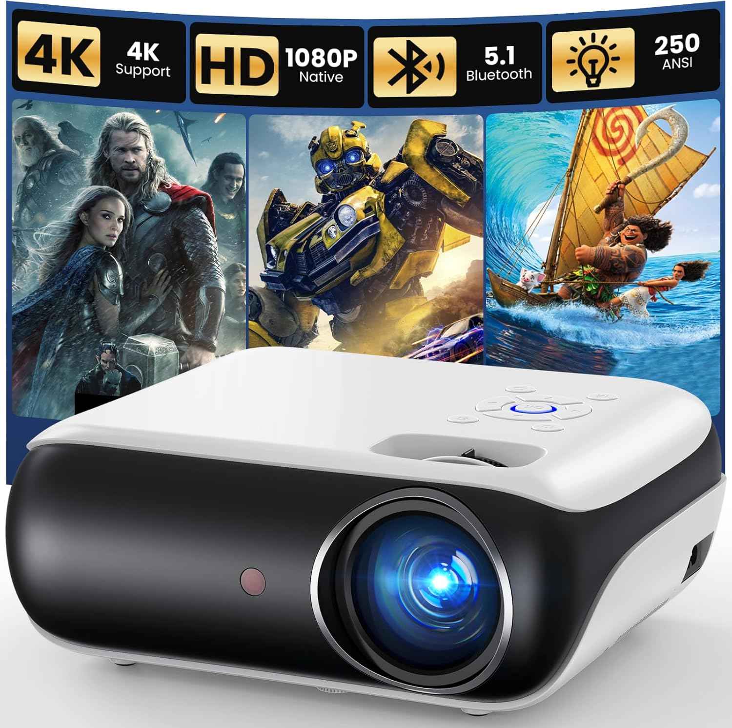 happrun native 1080p bluetooth mini projector portable outdoor movie projector