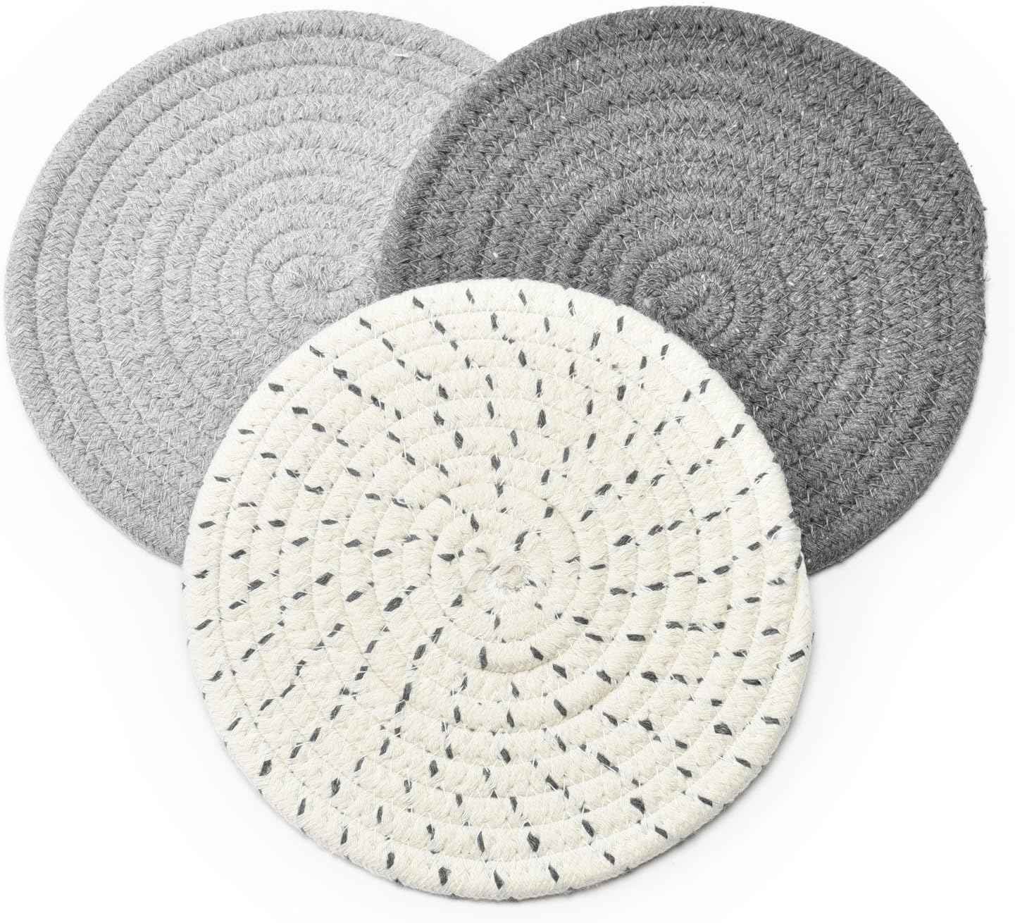 Potholders Set Trivets Set 100% Pure Cotton Thread Weave Hot Pot Holders Set, Gray
