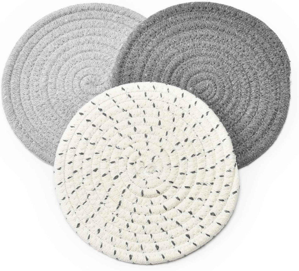 Potholders Set Trivets Set 100% Pure Cotton Thread Weave Hot Pot Holders Set, Gray