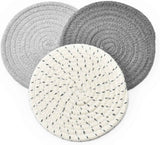 Potholders Set Trivets Set 100% Pure Cotton Thread Weave Hot Pot Holders Set (Set of 3) Stylish Coasters, Hot Pads, Hot Mats,Spoon Rest For Cooking and Baking by Diameter 7 Inches (Gray)