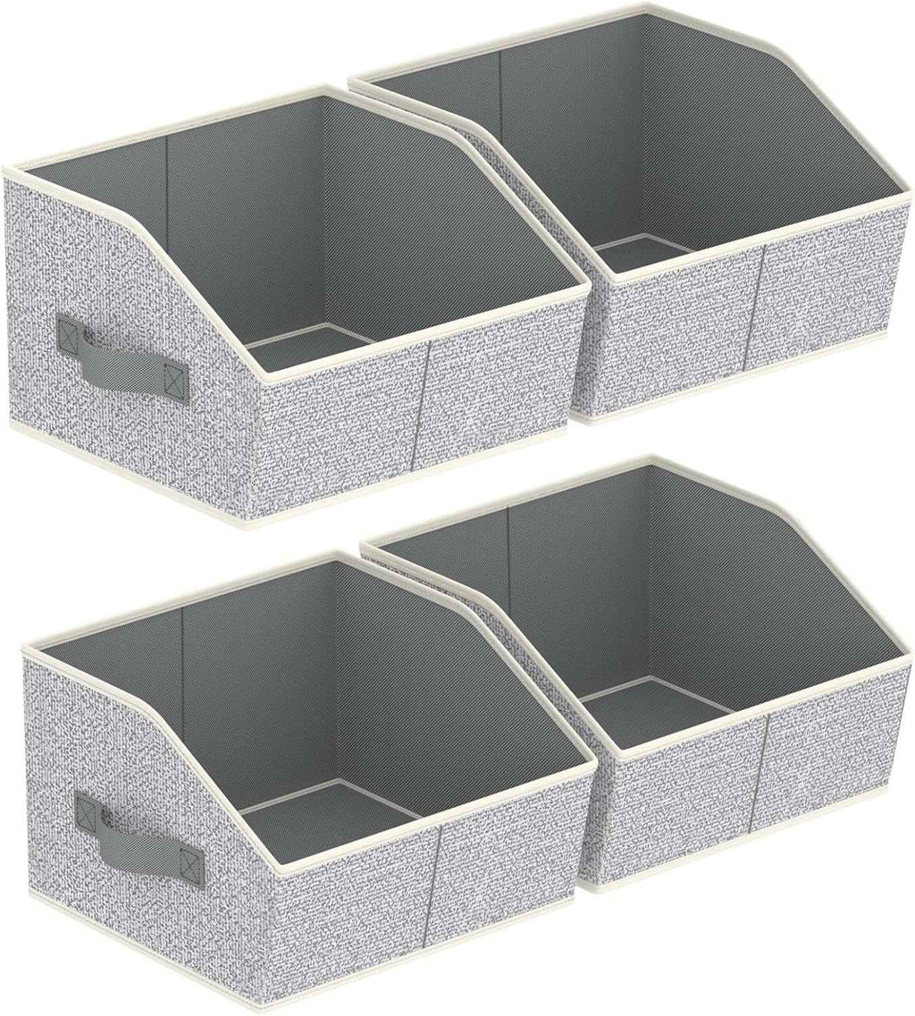 Closet Organizers Bins 6 Packs - Large Closet Shelf Organizer with Handles, Fabric Trapezoid Storage Bins, Collapsible Storage Cubes for Clothes, Towels, Light Gray