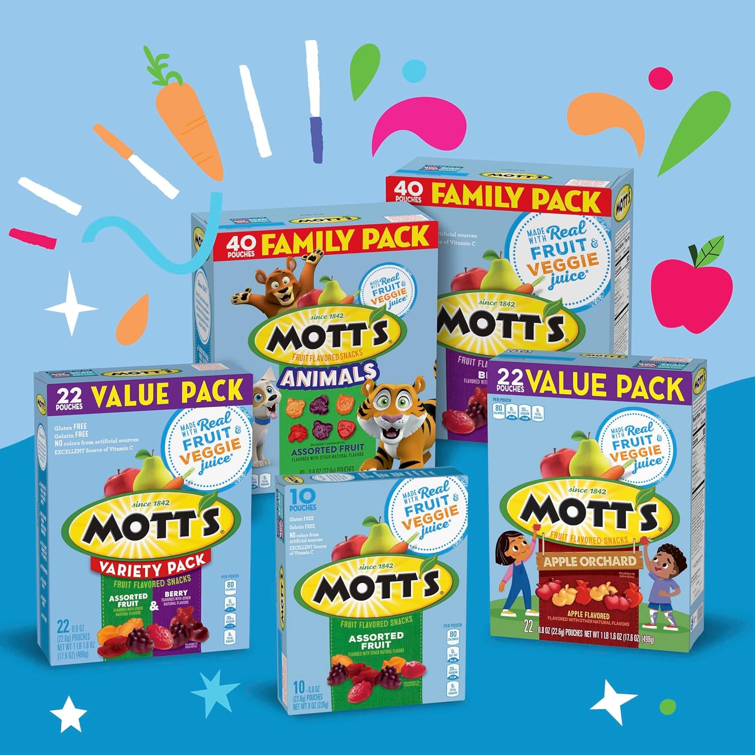 Mott's Animals Assorted Fruit Flavors Valentine's Day Snacks, Gluten Free, 40 Ct, 32 oz Family Pack