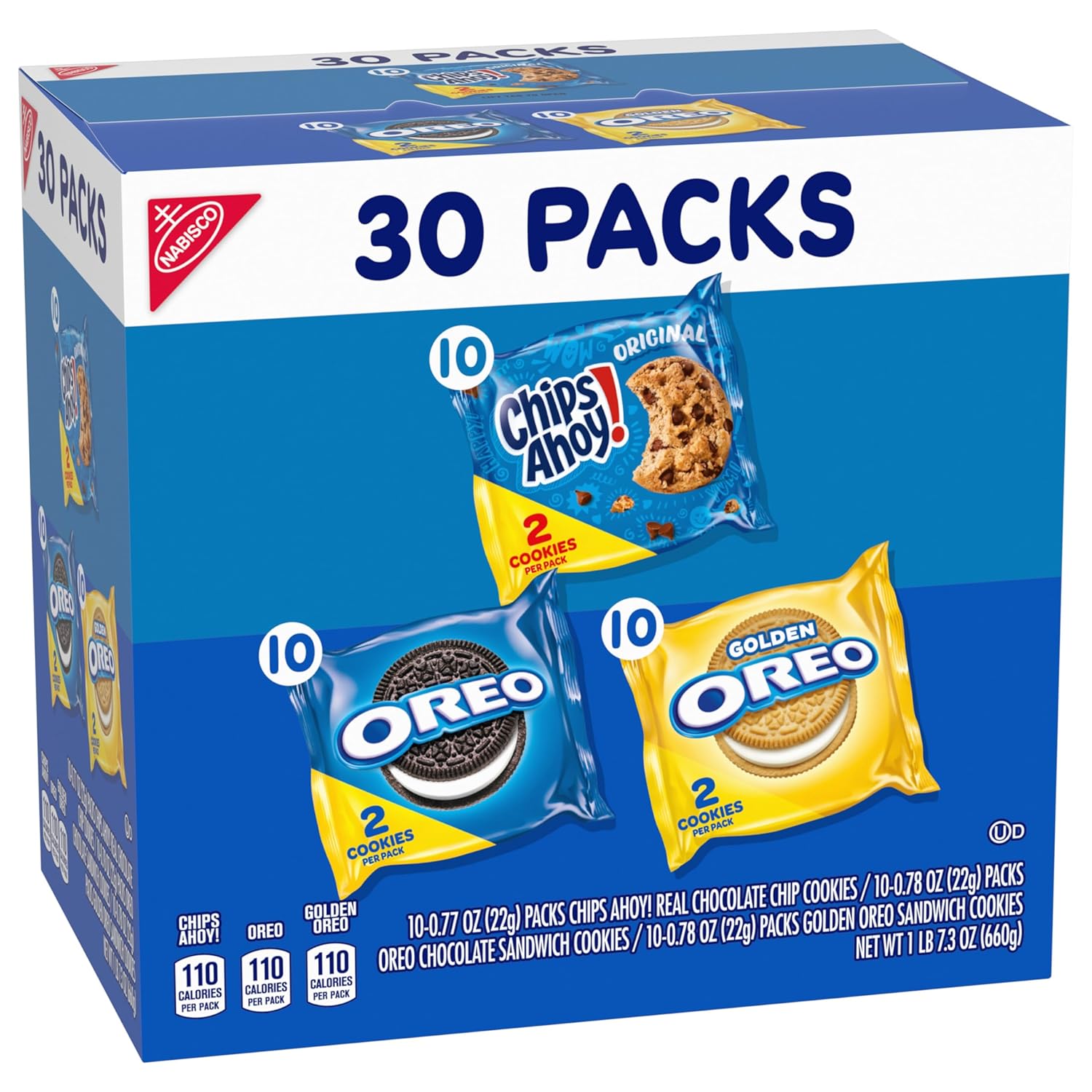 Nabisco Sweet Treats cookie variety pack with OREO, OREO Golden & CHIPS AHOY!, 30 snack packs
