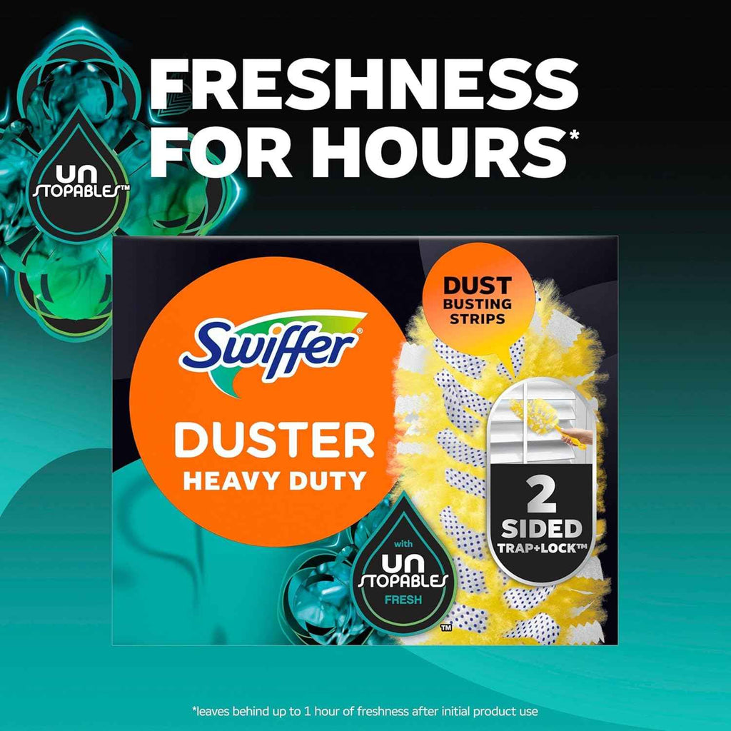Swiffer Dusters Refill for Cleaning, Feather & Microfiber Duster Disposable Alternative, For Dusting Furniture, Blinds, Ceiling Fans, Walls, Helps Remove Allergens, Heavy Duty, Unscented, 11ct