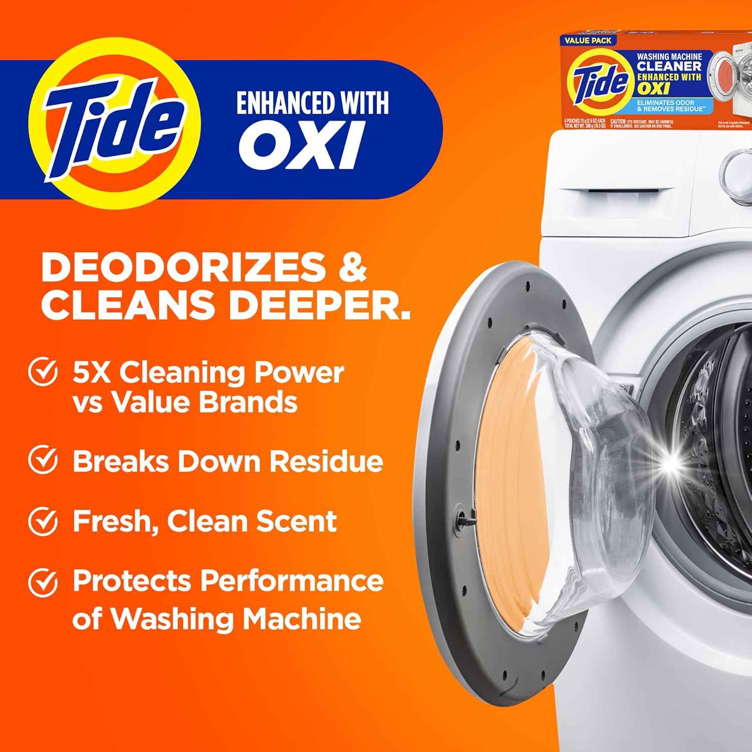Tide Washing Machine Cleaner with Oxi for HE Front and Top Loader Washer Machines, 7-Month Supply