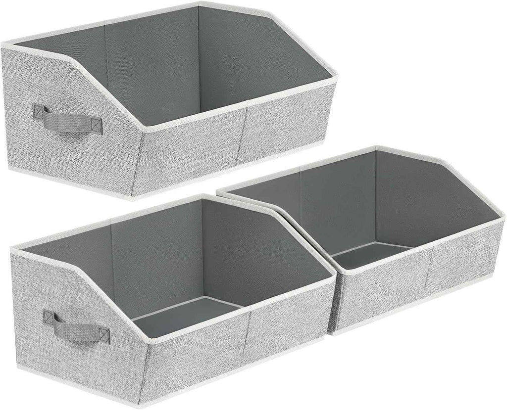 Closet Organizers Bins 6 Packs - Large Closet Shelf Organizer with Handles, Fabric Trapezoid Storage Bins, Collapsible Storage Cubes for Clothes, Towels, Light Gray