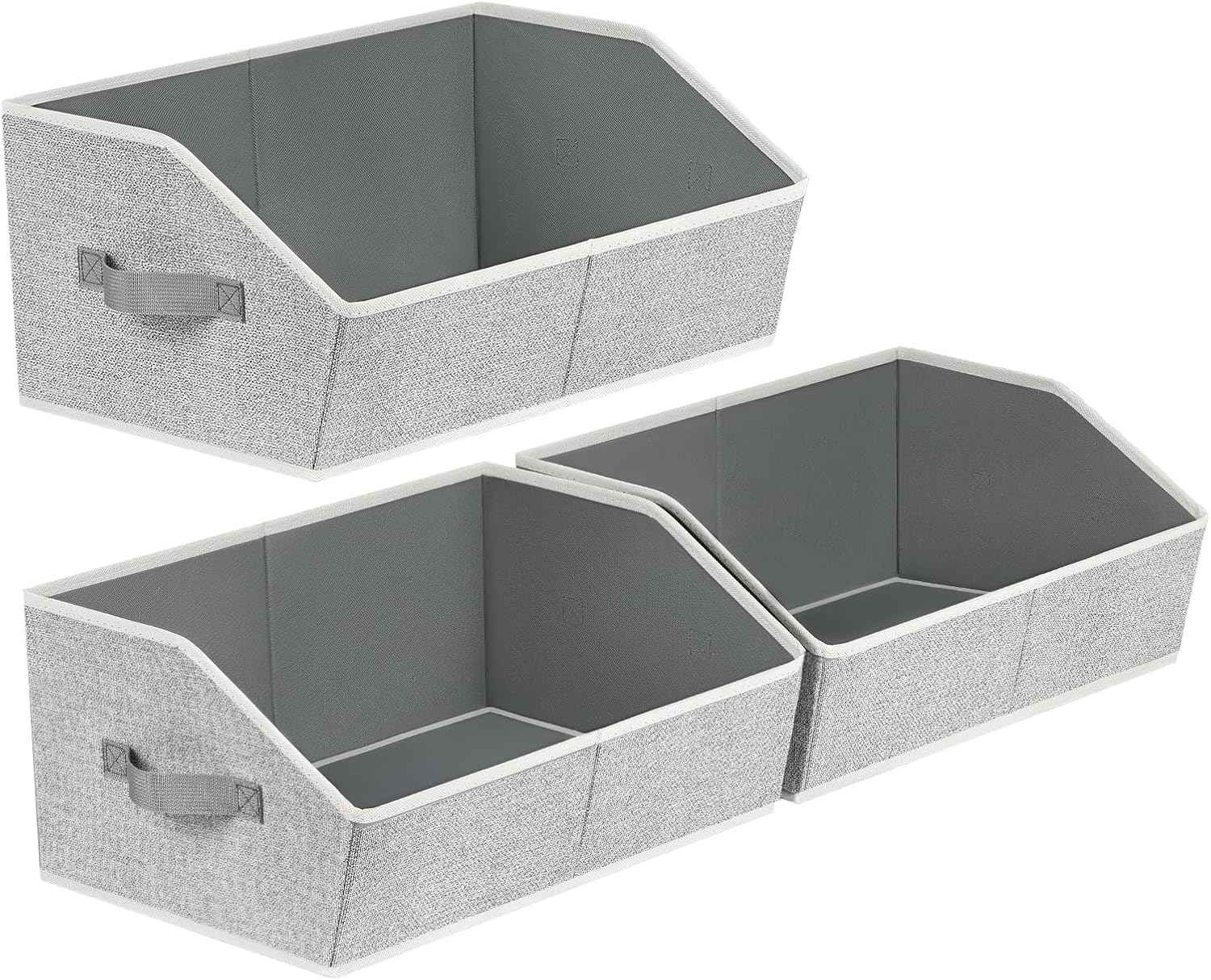 Closet Organizers Bins 6 Packs - Large Closet Shelf Organizer with Handles, Fabric Trapezoid Storage Bins, Collapsible Storage Cubes for Clothes, Towels, Light Gray