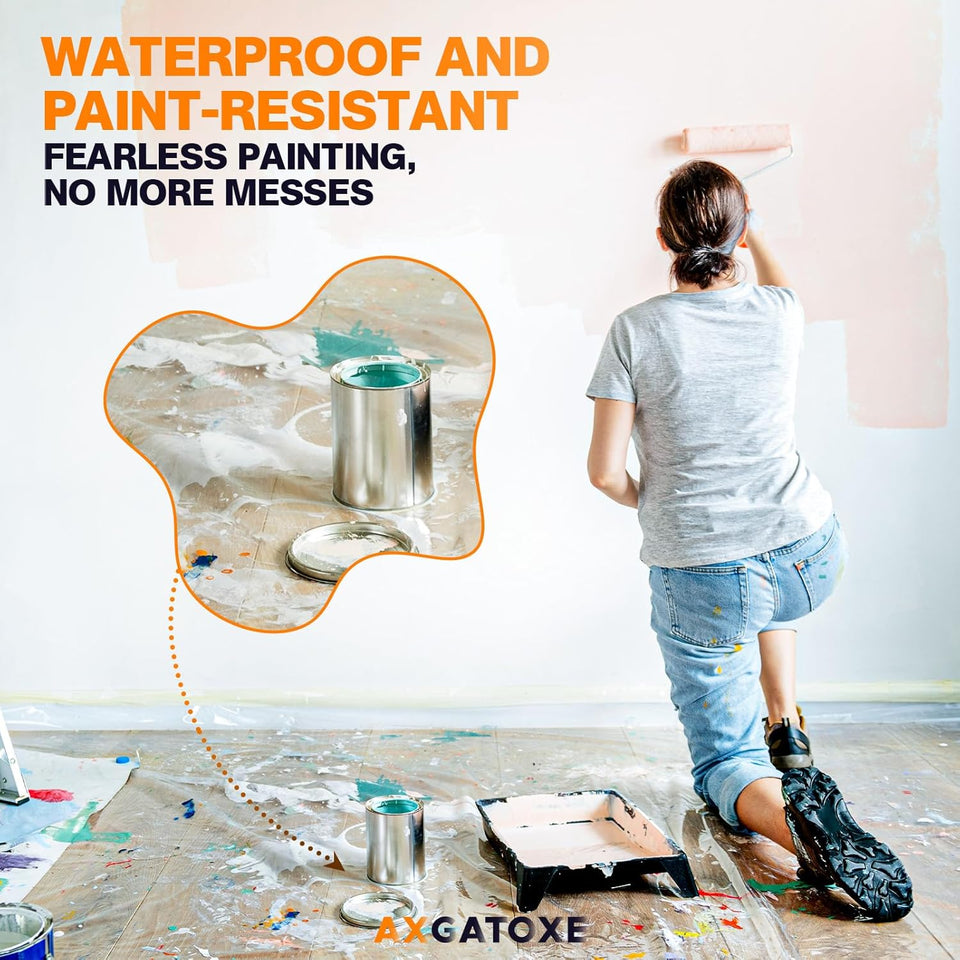 12 x 9 Ft Plastic Drop Cloths (6-Pack) - Disposable Painter's Sheeting & Tarps for Painting, Waterproof Furniture/Couch/Floor Protection