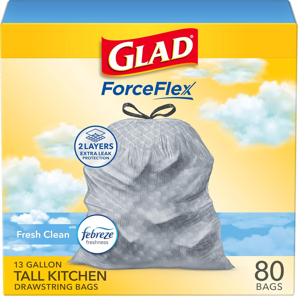 Glad ForceFlex Tall Kitchen Trash Bags, 13 Gallon, Gain Fresh Clean, 40 Count (Package May Vary) - ShopUS