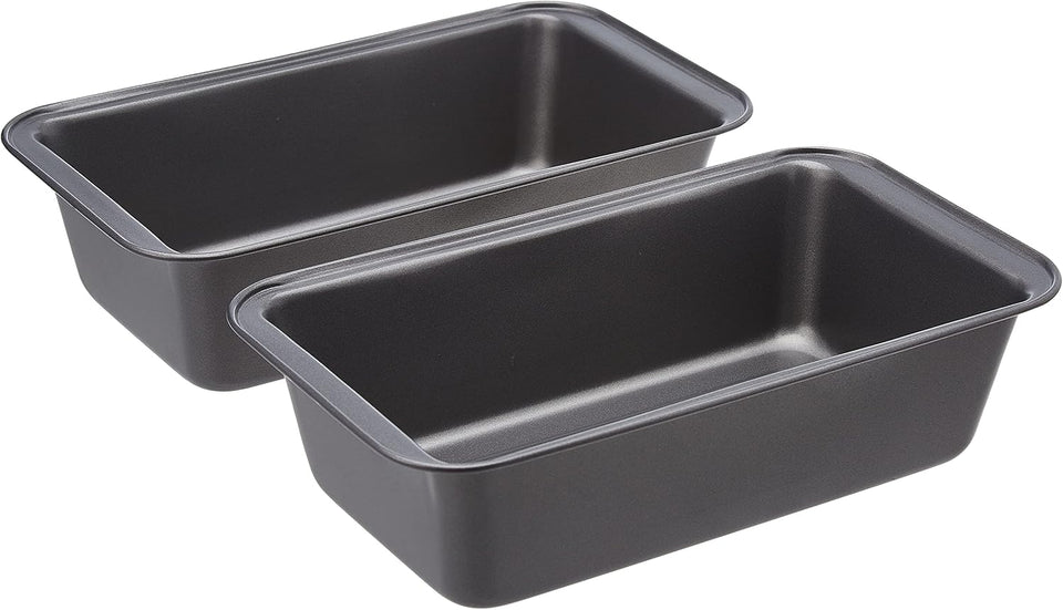 Amazon Basics Rectangular Nonstick Bread Loaf Pan for Baking Meatloaf with Even Heat Distribution, 9.5 x 5 Inch, Gray, Set of 2