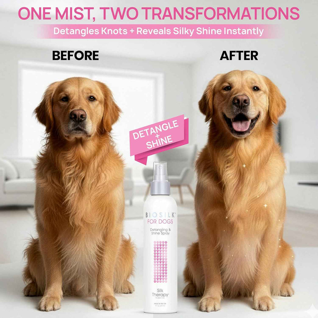 biosilk therapy detangling plus shine protecting mist for dogs | detangling spray for puppies and dogs with silk and vitamins