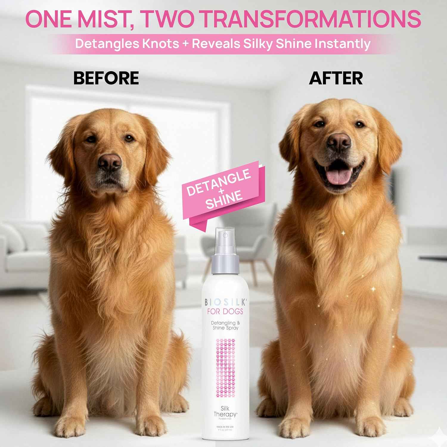 biosilk therapy detangling plus shine protecting mist for dogs | detangling spray for puppies and dogs with silk and vitamins