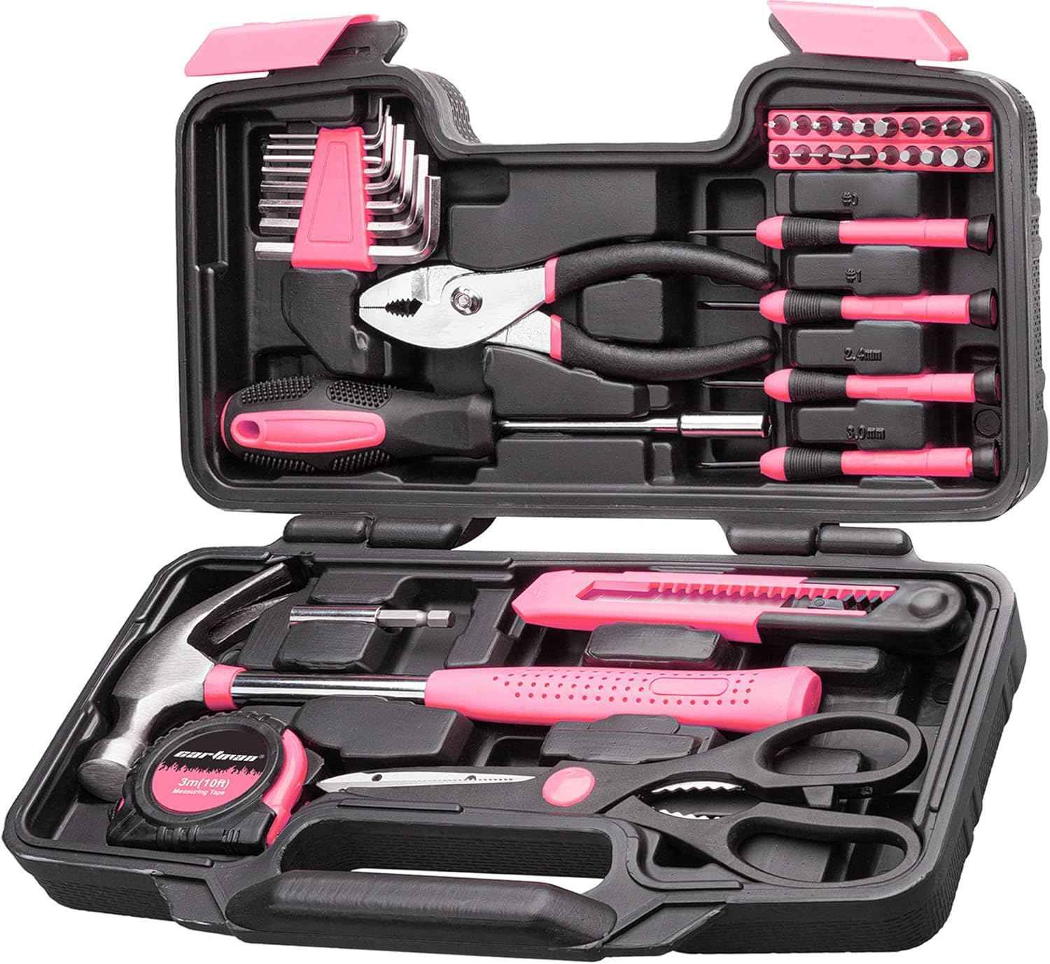 CARTMAN 39 Piece Tool Set General Household Hand Kit with Plastic Toolbox Storage Case Orange