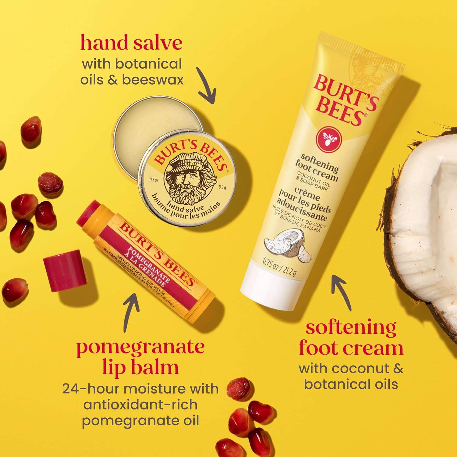 Burt's Bees Tips and Toes Kit, 6 Travel Size Products, Pomegranate Moisturizing, Hydrating, and Nourishing