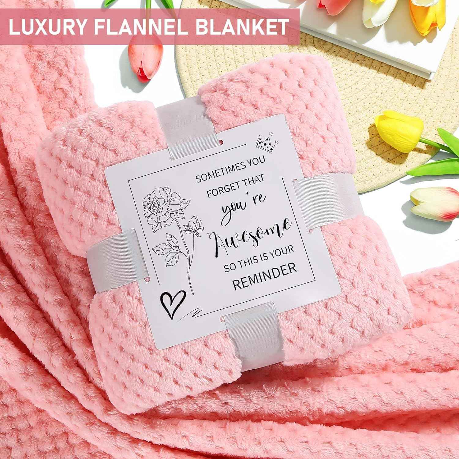 Valentines Day Gifts for Her Women Daughter Girlfriend Wife, Happy Birthday Luxury Spa Gift Set with Flannel Blanket and Stainless Steel Tumbler