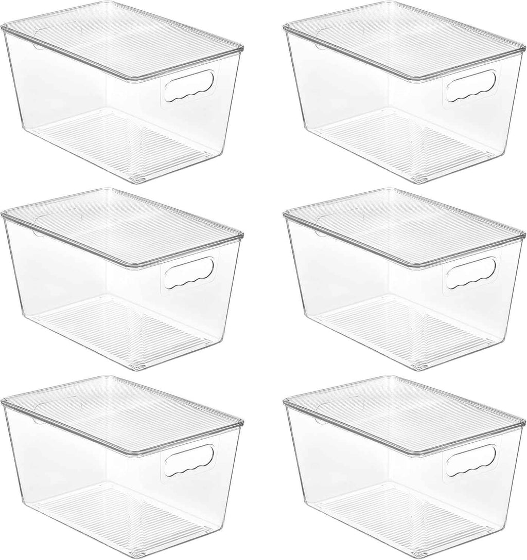 Vtopmart 6 Pack Clear Stackable Storage Bins with Lids, Medium Plastic Containers with Handle for Pantry Organizer and Storage,Perfect for Kitchen,Fridge,Cabinet, Closet,Bathroom Organization
