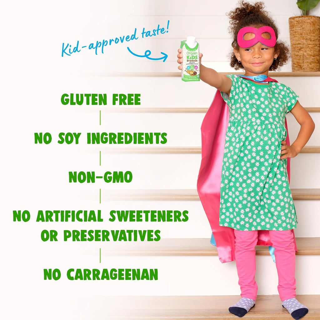 Orgain Organic Kids Nutritional Protein Shake, Chocolate, Healthy Kids Snacks, 8g Dairy Protein, 3g Fiber, 22 Vitamins & Minerals, No Soy Ingredients, Gluten Free, Non-GMO, 8.25 Fl Oz (Pack of 12)