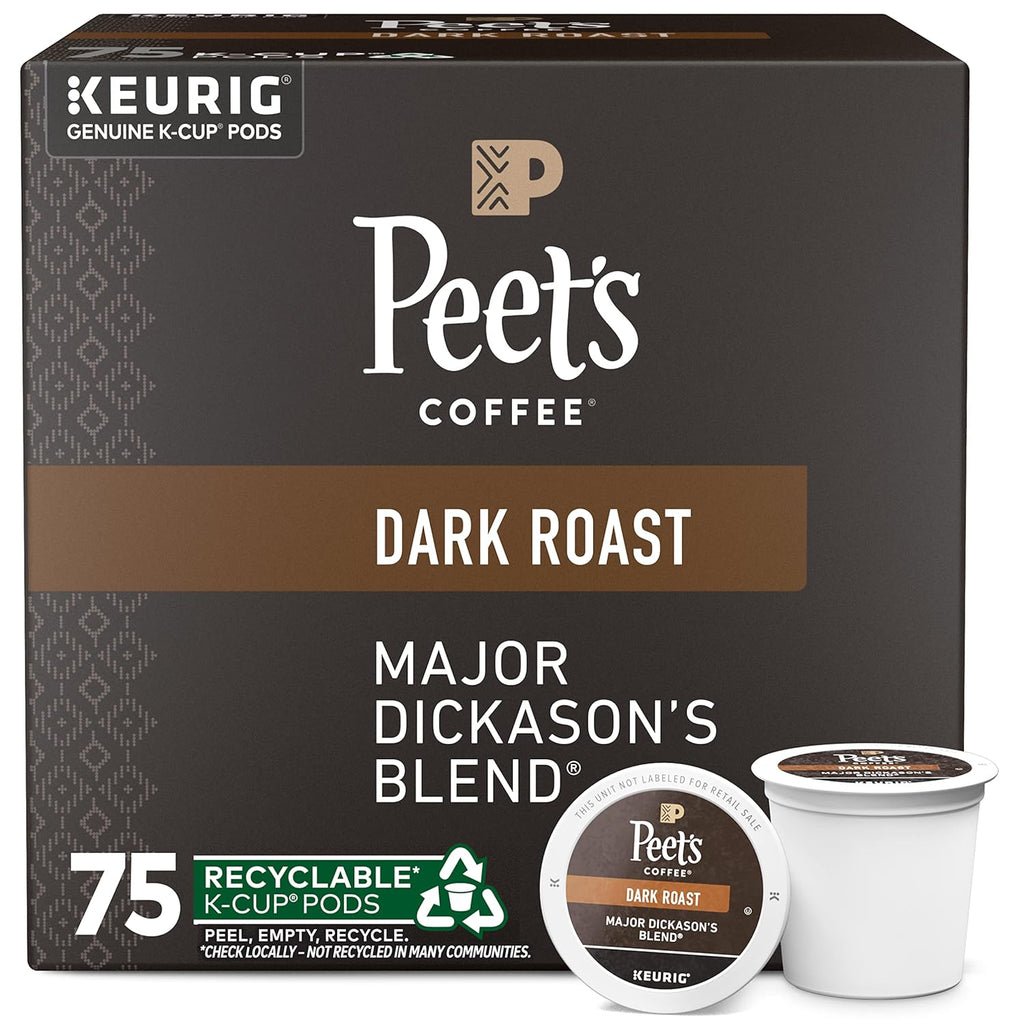 Peet's Coffee, Dark Roast Keurig K-Cup Pods, 100% Arabica Coffee - Major Dickason's Blend 75 Count (1 Box of 75 Pods)