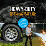 PowerFlow Garden Hose, NON-EXPANDABLE 25 Feet Premium Quality Stainless Steel Metal Water Hose with Durable Fabric Skin, Hose For Commercial, Residential Use, Bonus 10-way Spray Nozzle (25 Ft, Black)